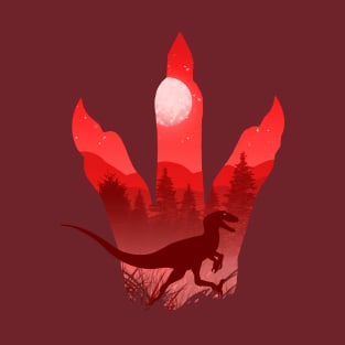 Utahraptor Silhouette Red Dino Lover Gift T-Shirt