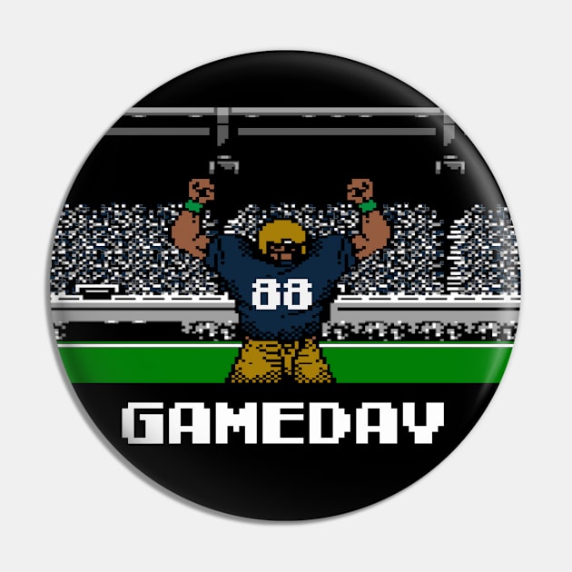 Blue and Gold Football Gameday Retro 8 Bit Linebacker Pin by SLAG_Creative