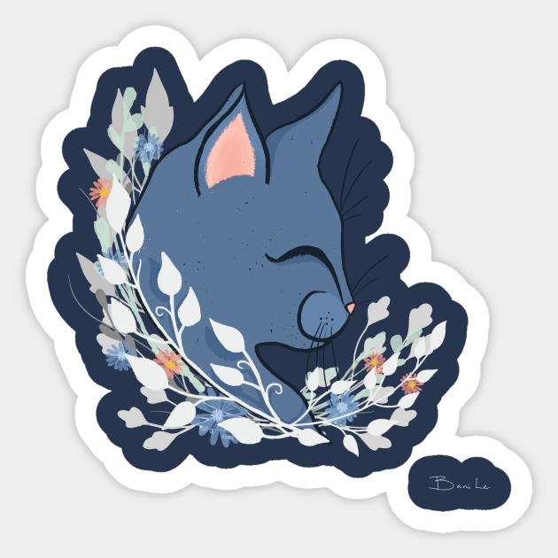 Happy Cat In The Springtime Garden - Cat - Sticker