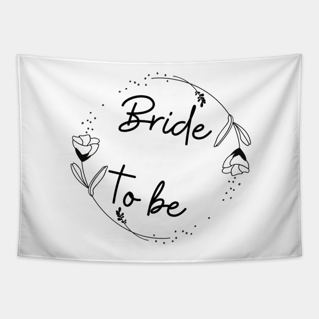 Bride to be, encircled with flowers, black and white print Tapestry by Trahpek