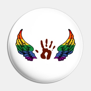 destiel rainbow wings and handprint Pin