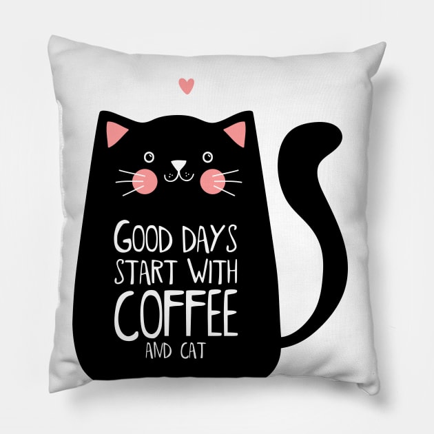 Good Days start with coffee and cat Pillow by Marysha_art