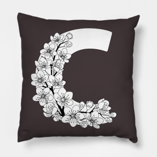 Monochrome capital letter C patterned with sakura twig Pillow