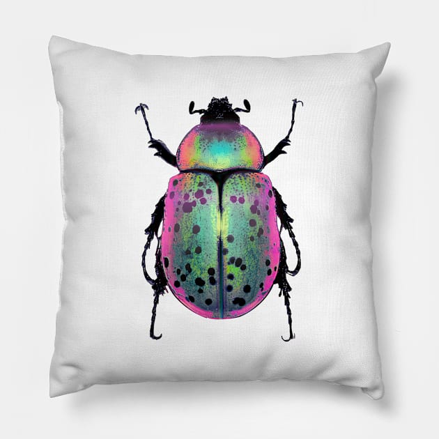 Pink and Green Beetle Pillow by dinaaaaaah