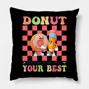 Groovy Donut Stress Best Testing Day Teachers Pillow