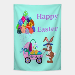 Happy Easter Bunny Mommy with Baby Chicks Tapestry