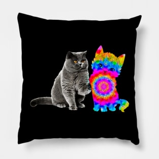 tie dye  pattern cat :different friends colorful Pillow