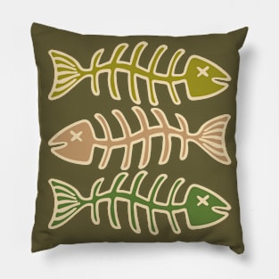 FISH BONES Eaten Food and Fishing in Olive Brown and Green - UnBlink Studio by Jackie Tahara Pillow