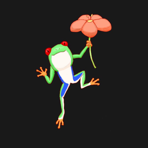 Red-Eyed Tree Frog and Flower by PewterKat