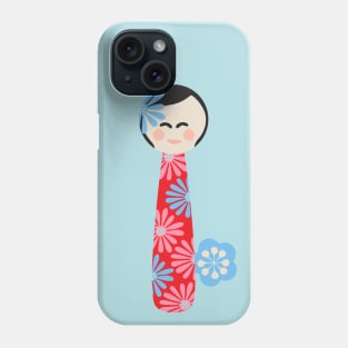 JAPANESE KOKESHI DOLL Flowers Bright Red Blue Pink - UnBlink Studio by Jackie Tahara Phone Case