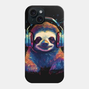 Cosmic Chill: Sloth Soars with Celestial Soundwaves Phone Case