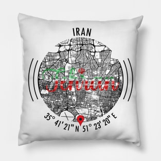 Tehran IRAN Road Map Art - Earth Tones Pillow