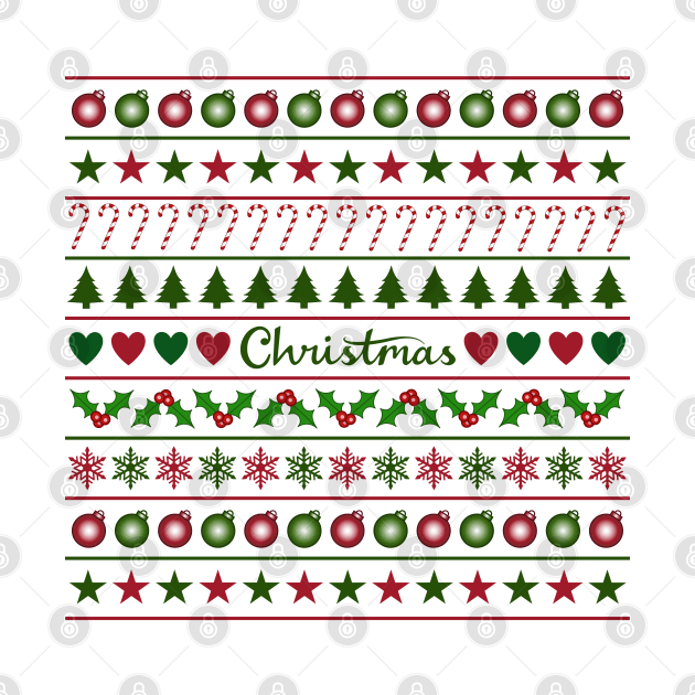 Love Christmas Motif Pattern Green White Red by NataliePaskell