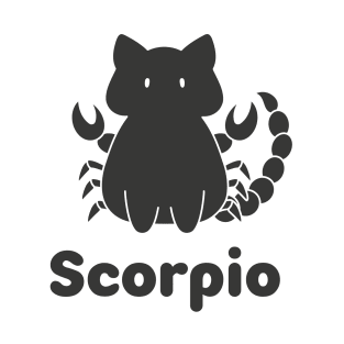 Scorpio Cat Zodiac Sign with Text (Black and White) T-Shirt