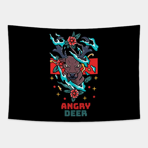 Angry Deer Illustration Hand Drawn Tapestry by Guideline.std