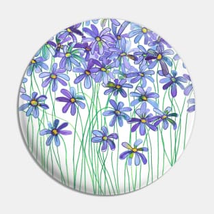 Purple Daisies in Watercolor & Colored Pencil Pin