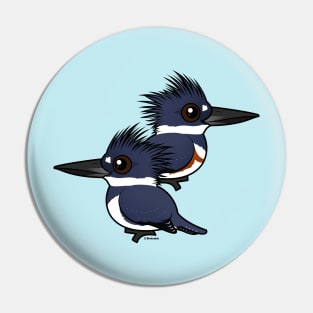 Cute Belted Kingfisher Pair Pin