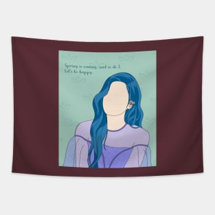 Lovely Blue-Haired Girl in a Spring Theme Casual Logo Design Tapestry