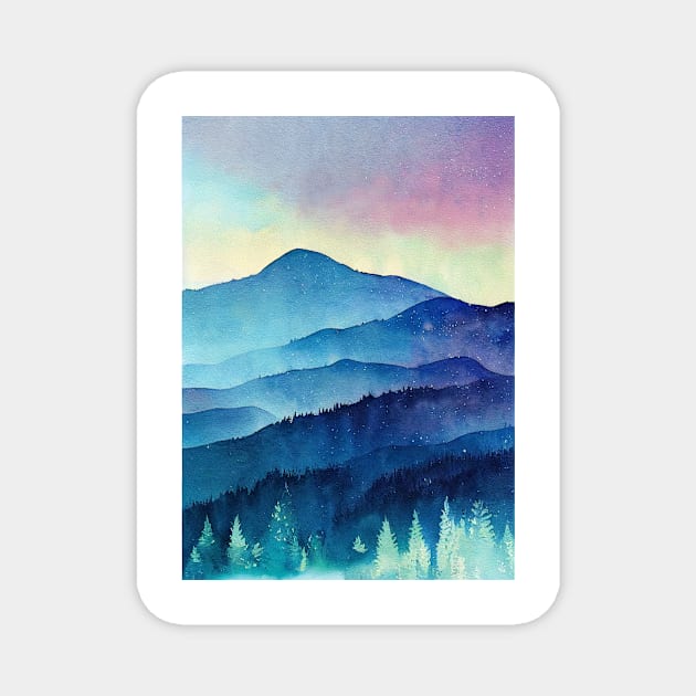 Watercolor mountains landscape Magnet by redwitchart