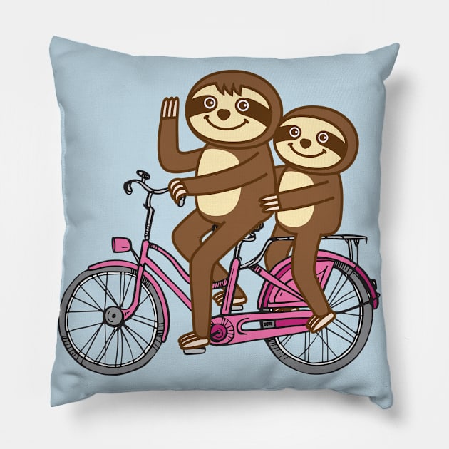 Sloths and bicycle Pillow by Plushism