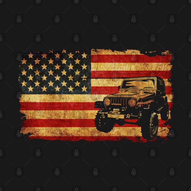 Vintage Jeep U.S Flag by Dailygrind