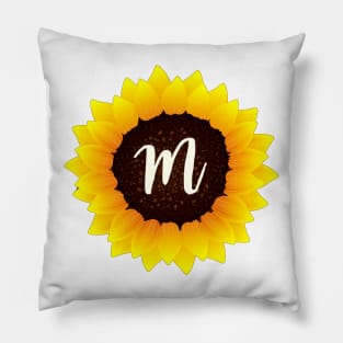 Floral Monogram M Bright Yellow Sunflower Pillow