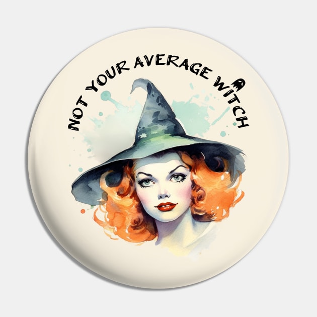 Not Your Average Witch Cute Red Head with Witch Hat Illustration Art Pin by AdrianaHolmesArt