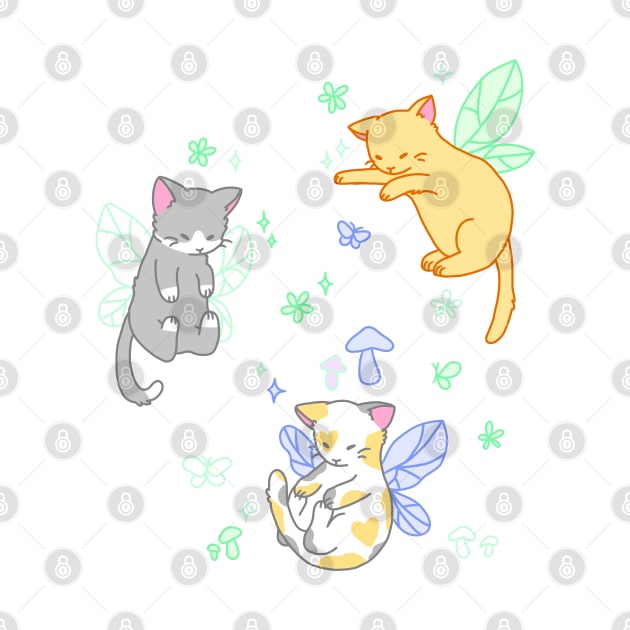 fairy kitties (green/white/blue) by casserolestan