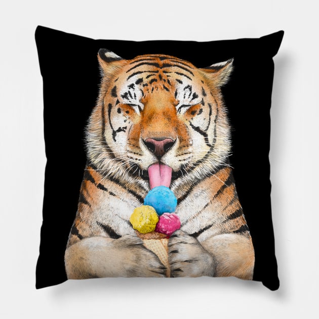 Tiger with ice cream Pillow by kodamorkovkart