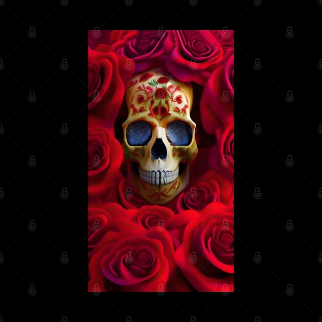 Cool Skull and Red Roses by ZiolaRosa