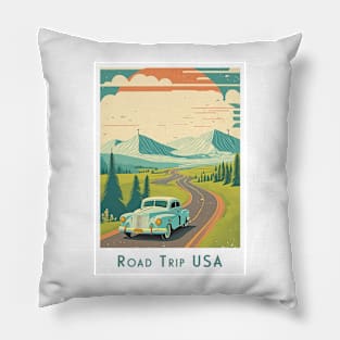 Retro Vintage Road Trip USA Pillow