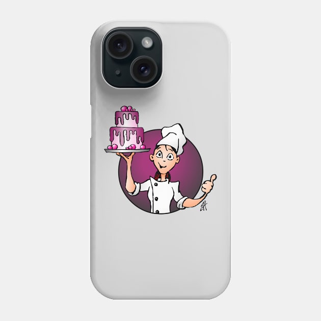 Pastry chef with a pink glazed cake Phone Case by Cardvibes