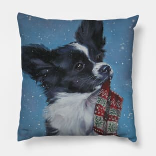 Papillon Christmas Fine Art Painting Pillow