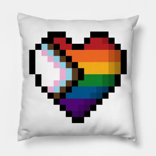 Large Pixel Heart Design in Progressive Rainbow Pride Flag Colors Pillow