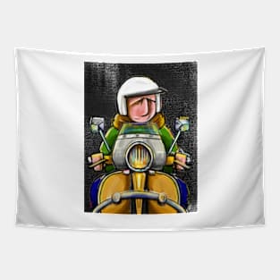 Retro Scooter, Classic Scooter, Scooterist, Scootering, Scooter Rider, Mod Art Tapestry