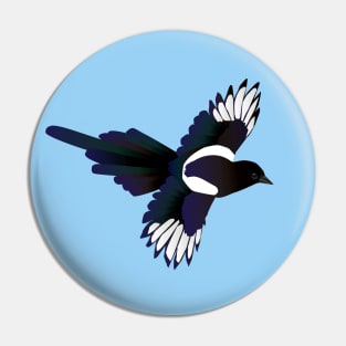 Flying magpie digital illustration Pin