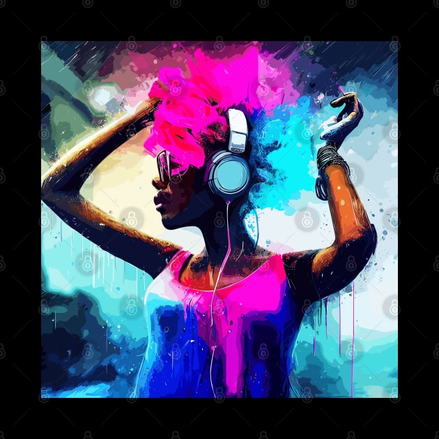 DJ afro woman in pink hairs by TomFrontierArt