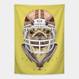 American Pug Football Yellow Tapestry