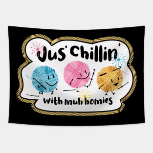 Chillin retro balls of yarn characters crochet hooks Tapestry