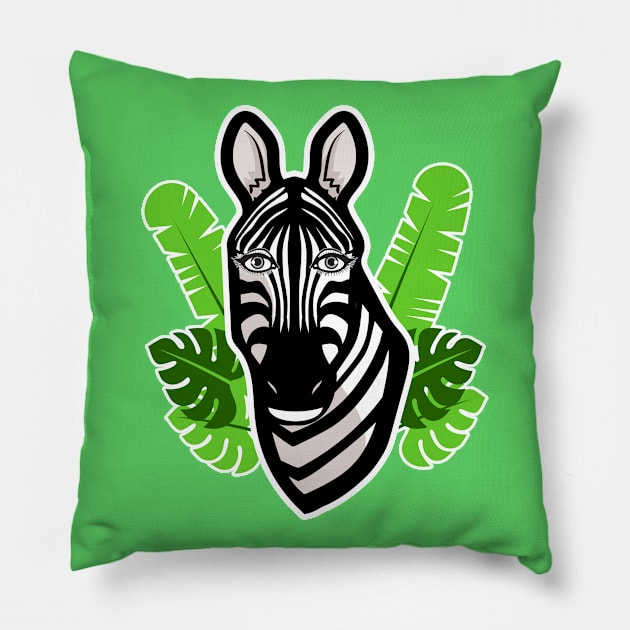 🦓 Zebra Portrait! Kawaii Beautiful African Animal, Zebra Pillow by Pixoplanet