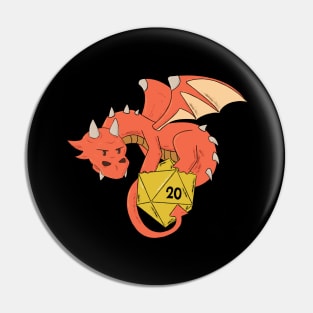 Hand-Drawn Red Dragon with Yellow D20 Dice Pin