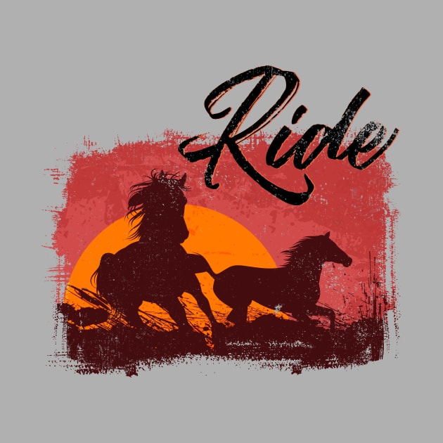 Ride - Western Cowboy Horse Riding T-Shirt by DreamStatic