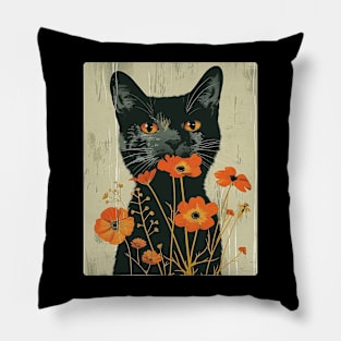 British Shorthair Cat Flowers Photo Cat Lover Gift Pillow