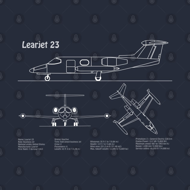 Learjet 23 - Airplane Blueprint Plan - ADpng by SPJE Illustration Photography