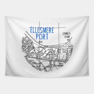 Ellesmere Port Map (Blue & White) Tapestry