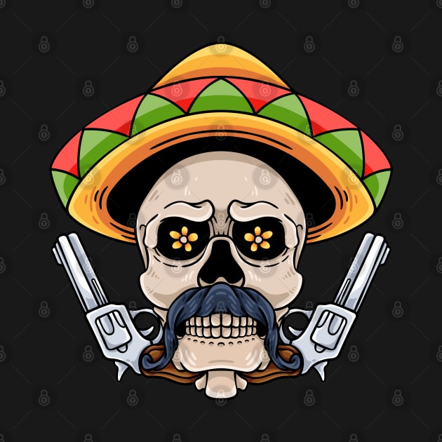 Mexican Skull With Sombrero And Revolver by andhiika