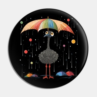 Ostrich Rainy Day With Umbrella Pin