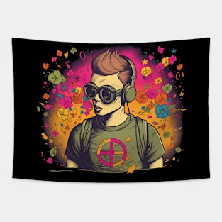 DJ Colorful Cool Retro Guy Anime Comic Style Tapestry