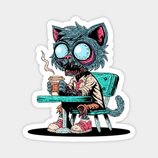 Coffee Loving Zombie Cat Magnet