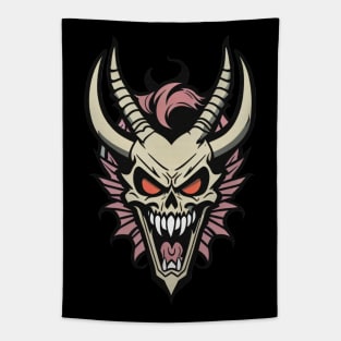 Colored Demon Face Cartoon Tapestry